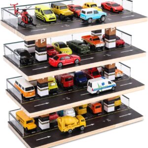 Display Case for Hot Wheels & Matchbox, 1/64 Scale Diecast Toy Car Storage, Parking Garage Diorama - Freestanding Storage with 4 Levels 24 Spots Maximum 40 Cars
